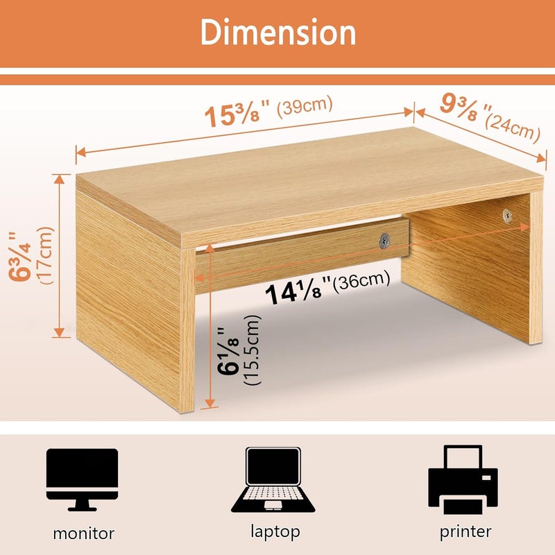 TEAMIX Higher Monitor Stand Riser, Wood Monitor Riser with Storage for Desk Small Monitor Stand TV/Screen/PC/Laptop Riser Computer Stand Desktop Shelf - Image 4